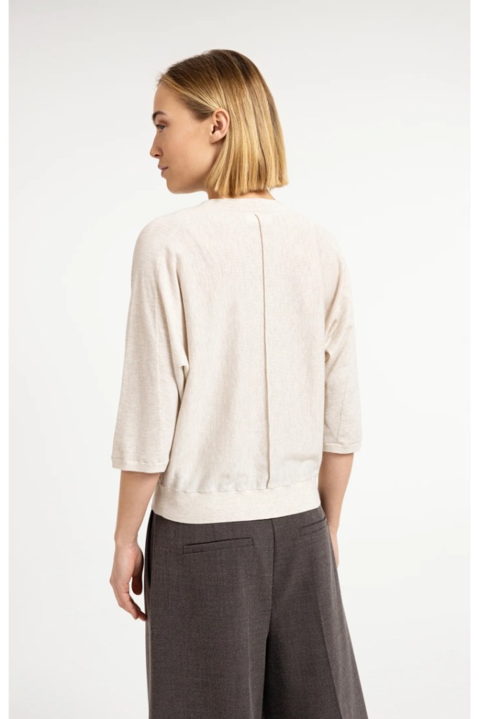 YAYA - Jemný sveter s výstrihom do V a 3/4 rukávmi - beige melange