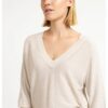 YAYA - Jemný sveter s výstrihom do V a 3/4 rukávmi - beige melange