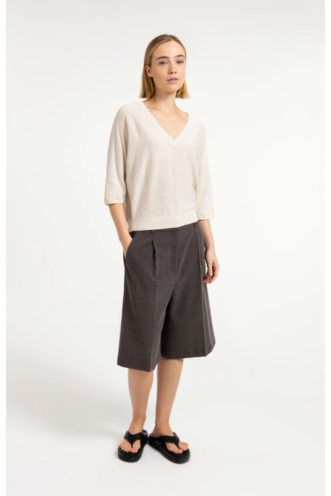 YAYA - Jemný sveter s výstrihom do V a 3/4 rukávmi - beige melange