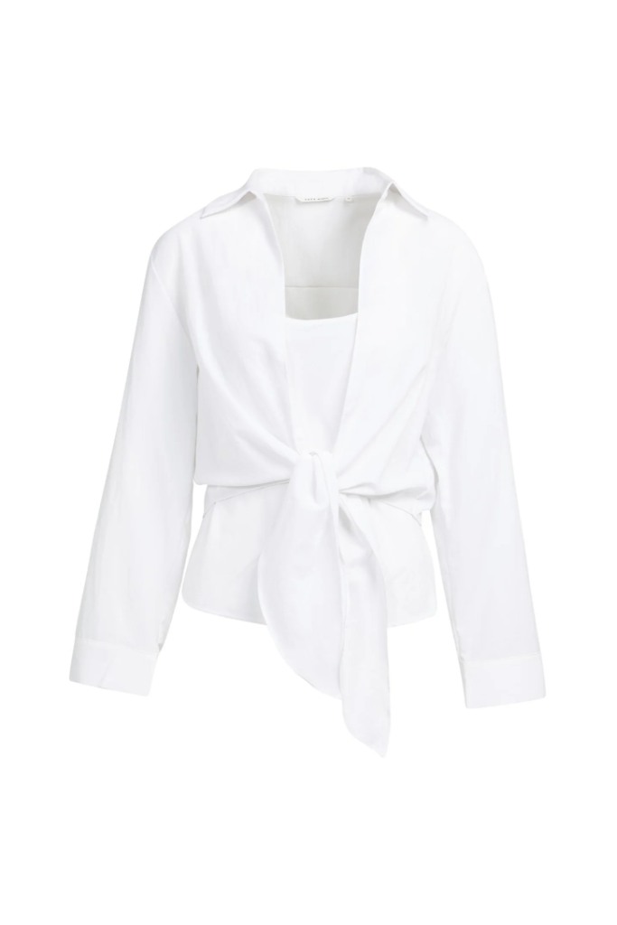 YAYA - Blúzka s viazaním v páse a topom na ramienka - pure white