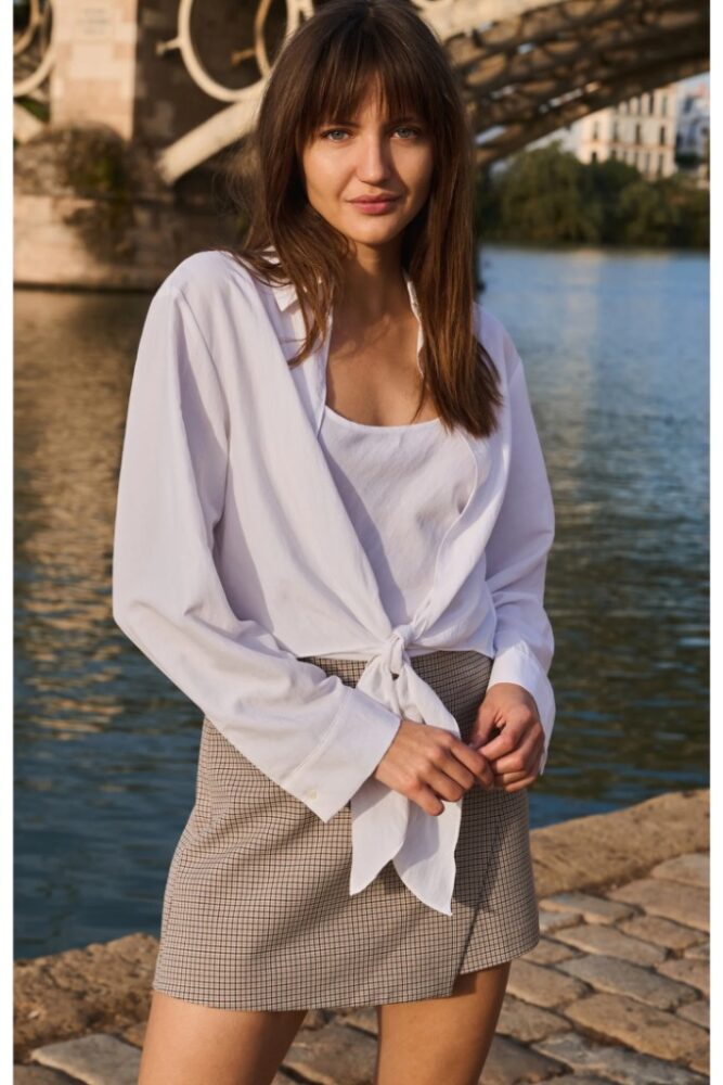 YAYA - Blúzka s viazaním v páse a topom na ramienka - pure white