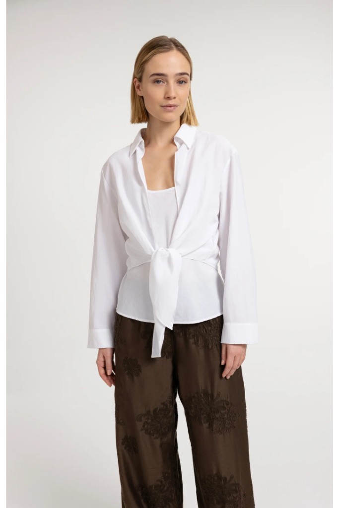 YAYA - Blúzka s viazaním v páse a topom na ramienka - pure white