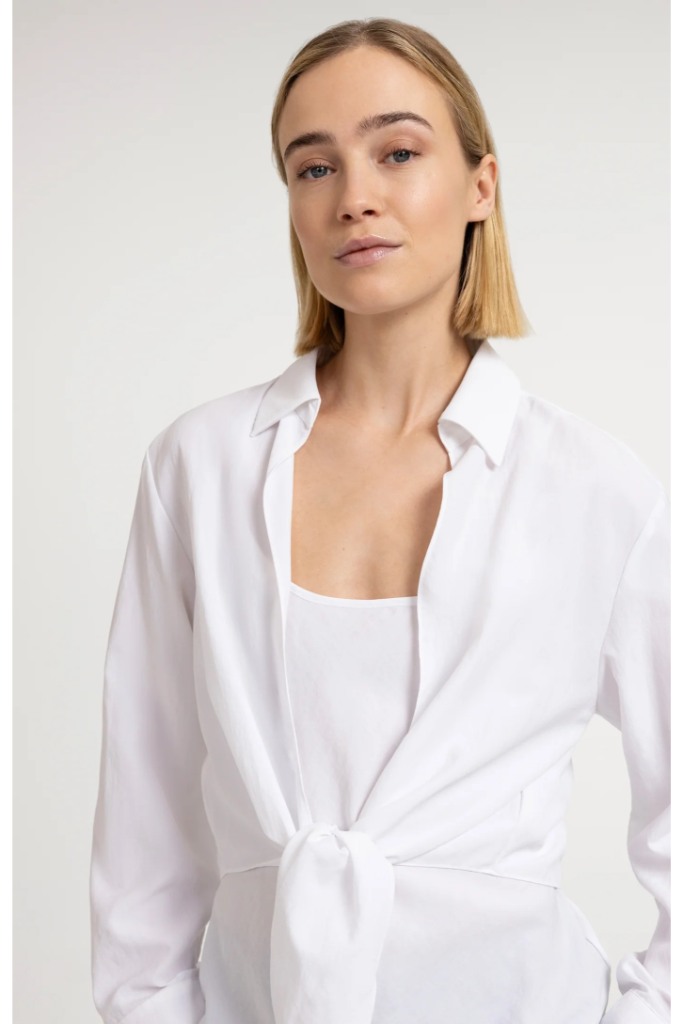 YAYA - Blúzka s viazaním v páse a topom na ramienka - pure white