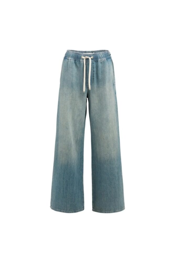 YAYA - Džínsové nohavice so širokými nohavicami a šnúrkou v páse - mid blue denim