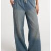 YAYA - Džínsové nohavice so širokými nohavicami a šnúrkou v páse - mid blue denim