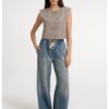 YAYA - Džínsové nohavice so širokými nohavicami a šnúrkou v páse - mid blue denim