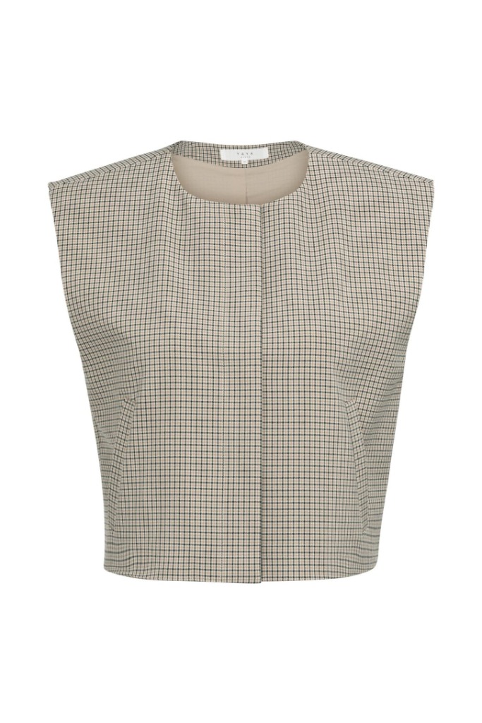 YAYA - Károvaná vesta s výraznými ramenami - beige dessin