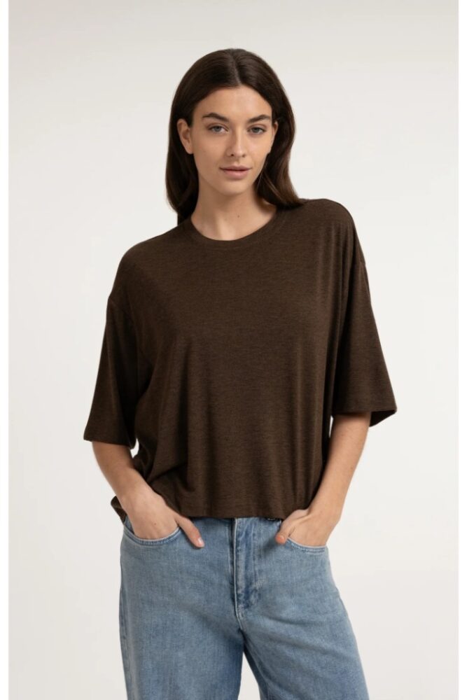 YAYA - Oversize top z jemného úpletu s balónovým zadným dielom - slate black brown melange
