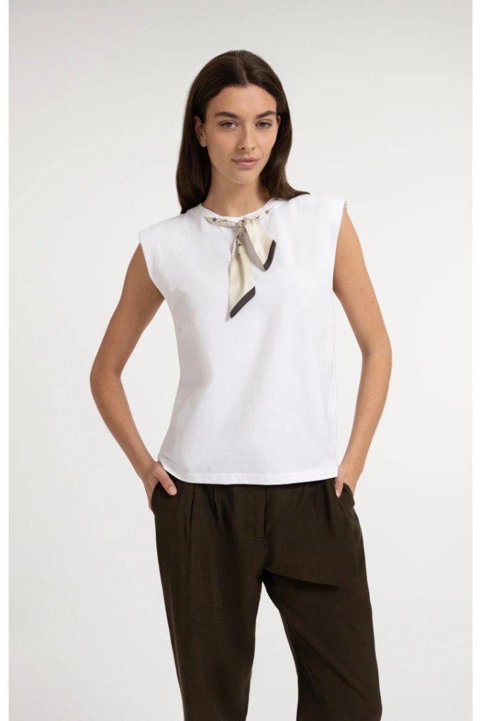 YAYA - Dvojvrstvový top bez rukávov so šatkou - slate black brown dessin