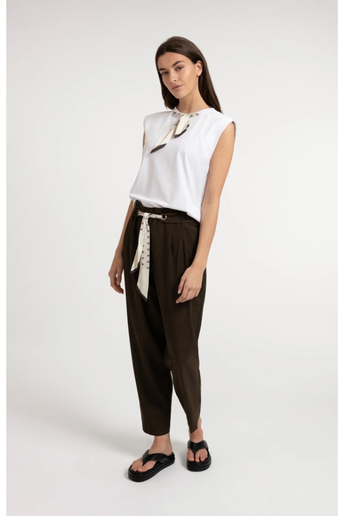 YAYA - Dvojvrstvový top bez rukávov so šatkou - slate black brown dessin